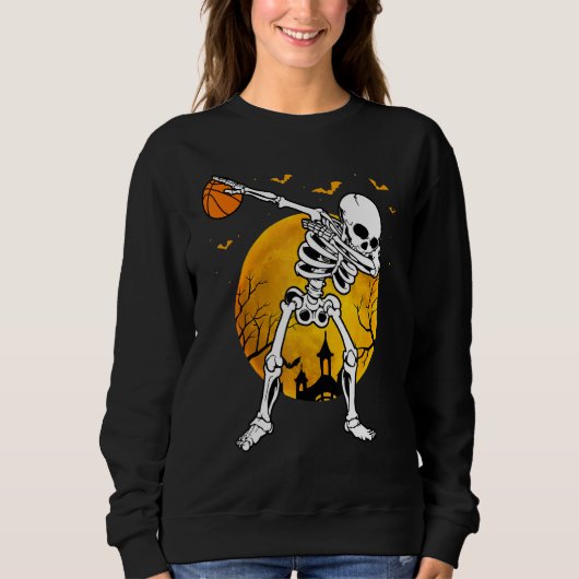 Halloween Dabbing Skeleton Pumpkin Spooky Illustra スウェットシャツ (正面)