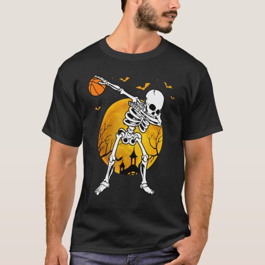 Halloween Dabbing Skeleton Pumpkin Spooky Illustra Tシャツ (正面)