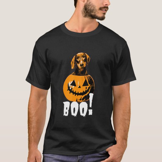 Halloween Dachshund Dog Halloween Pumpkin Boo Tシャツ (正面)