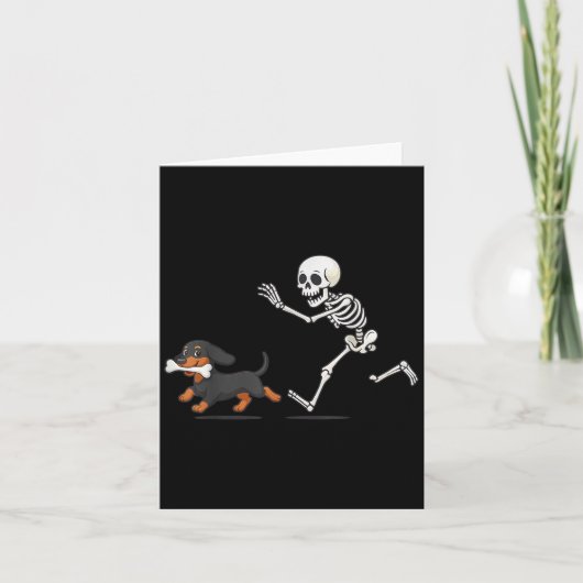 Halloween Dachshund Funny Skeleton Chasing Dog Men カード (正面)