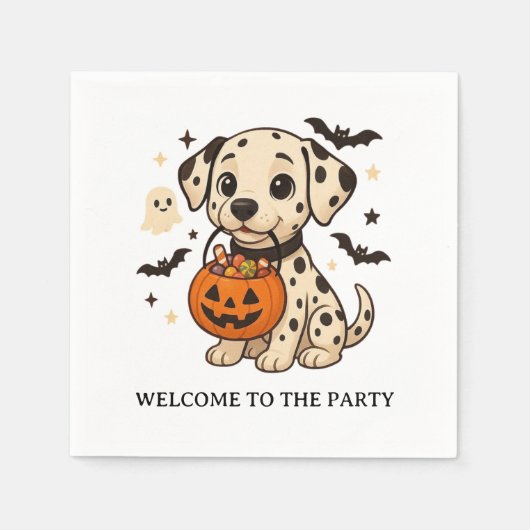 Halloween Dalmatian Dog Trick or Treat Party スタンダードカクテルナプキン (正面)