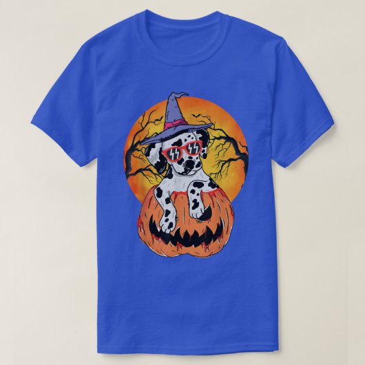 Halloween Dalmatian Witch Pumpkin Dog Lover Gift W Tシャツ (デザイン正面)