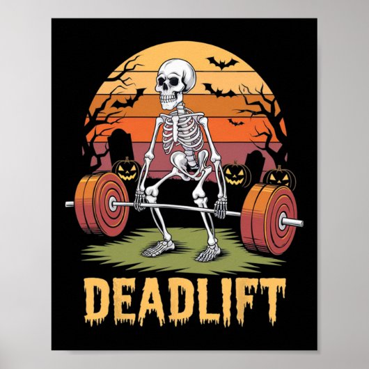 Halloween Deadlift Skeleton Gym Workout Weight Lif ポスター (正面)