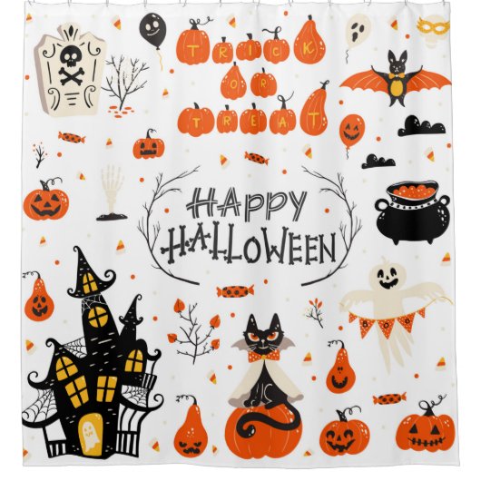 Halloween design elements. Halloween cliparts with シャワーカーテン (正面)
