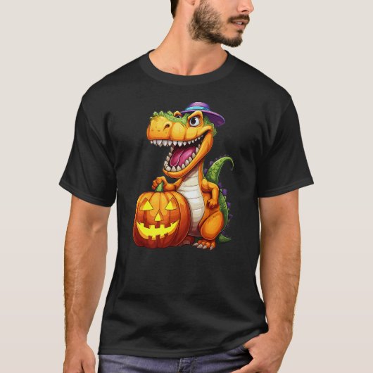 Halloween Dinosaur Pumpkin Tシャツ (正面)