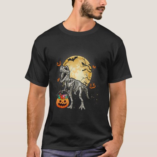 Halloween Dinosaur Rex Skeleton Scary Boys Kids Te Tシャツ (正面)