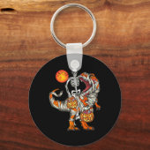 Halloween Dinosaur Skeleton T Rex Scary Pumpkin Mo キーホルダー (正面)