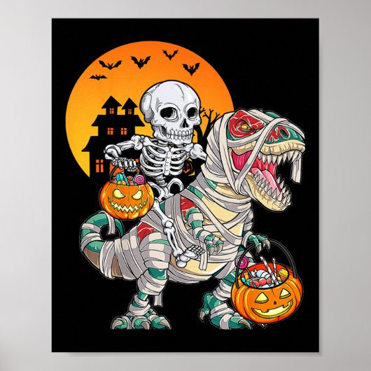 Halloween Dinosaur T Rex Skeleton Scary Boys Kids  ポスター (正面)