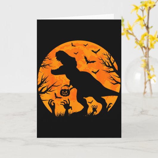 Halloween Dinosaur T Rex With Pumpkin Dinosaur Hal カード (黄色い花)