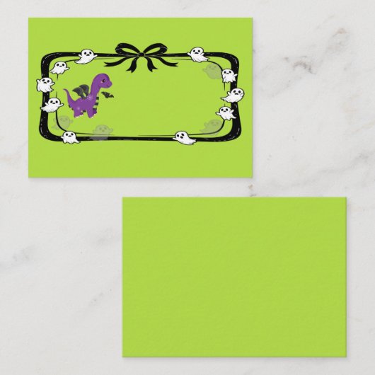 Halloween Dinosaur With Bat Wings Green プレイスカード (正面/裏面)