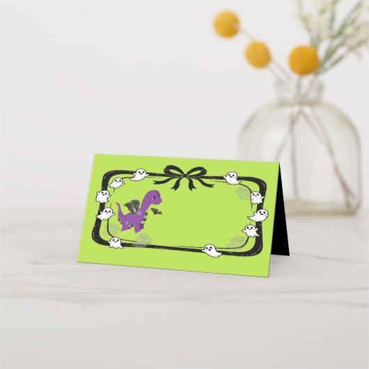 Halloween Dinosaur With Bat Wings Place Card プレイスカード (正面)
