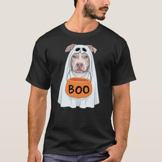 Halloween Dog Pitbull Cute Ghost Sheet Costume Boo Tシャツ (正面)