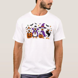 Halloween Duck Witch Hat, Pumpkin, Cocoa And Cat Tシャツ