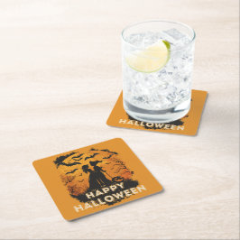 Halloween-Duo im Mondlicht スクエアペーパーコースター