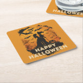 Halloween-Duo im Mondlicht スクエアペーパーコースター (アングル)