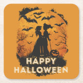 Halloween-Duo im Mondlicht スクエアペーパーコースター (正面)