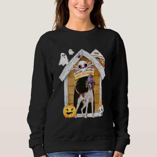 Halloween English Pointer Dog Witch Haunted House スウェットシャツ (正面)