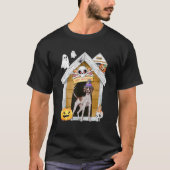 Halloween English Pointer Dog Witch Haunted House Tシャツ (正面)