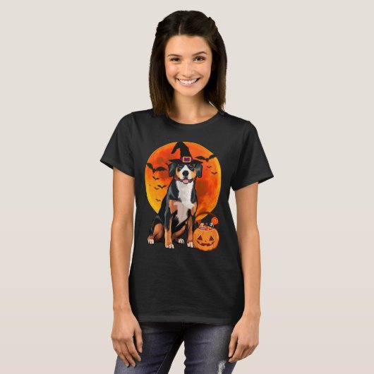 Halloween Entlebucher Mountain Dog Jack O Lantern  Tシャツ (正面フル)