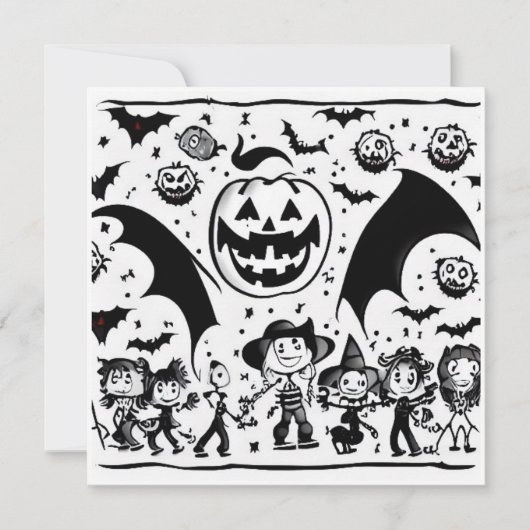 Halloween fiesta en noir et blanc  カード (正面)