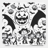   Halloween fiesta en noir et blanc スクエアシール (正面)