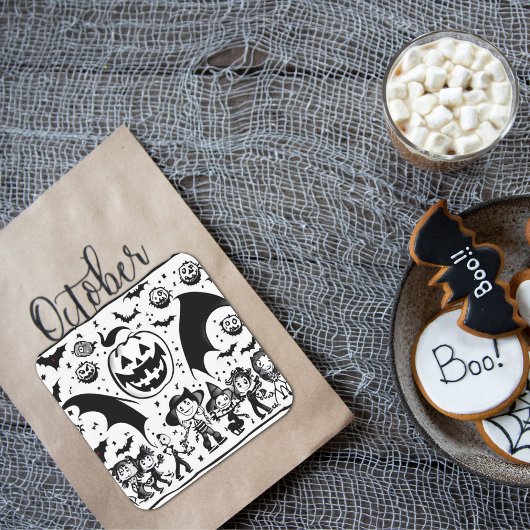   Halloween fiesta en noir et blanc スクエアシール