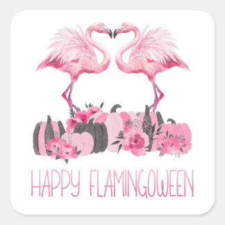 Halloween Flamingo Happy Flamingoween Watercolor スクエアシール