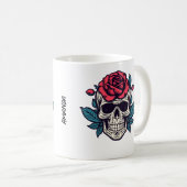 Halloween Floral Skull Roses Custom Name Tasse コーヒーマグカップ (正面右)
