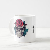 Halloween Floral Skull Roses Custom Name Tasse コーヒーマグカップ (正面左)