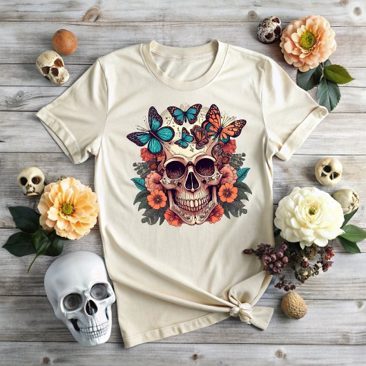 Halloween Floral Skull Tシャツ