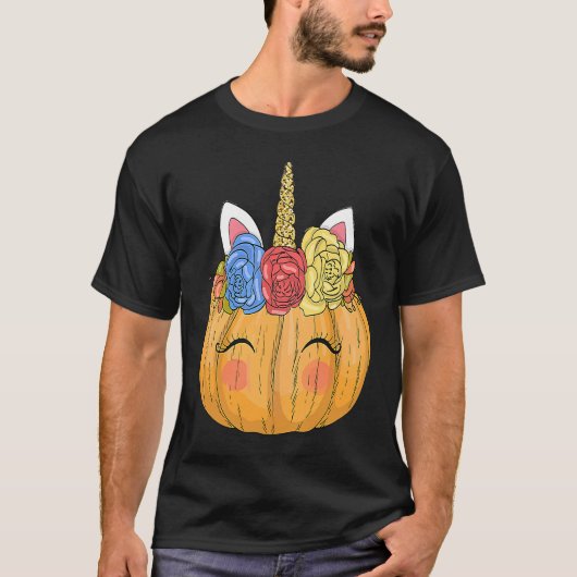 Halloween  for Kids Girls Cute Unicorn Pumpkin Tシャツ (正面)