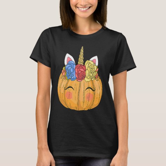 Halloween  for Kids Girls Cute Unicorn Pumpkin Tシャツ (正面)