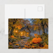 Halloween Forest Cottage with Fox ポストカード (正面/裏面)