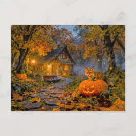 Halloween Forest Cottage with Fox ポストカード