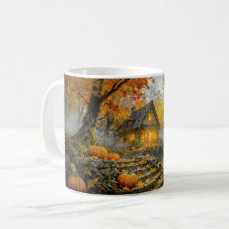 Halloween Forest Cottage with Pumpkins, Stone Path コーヒーマグカップ
