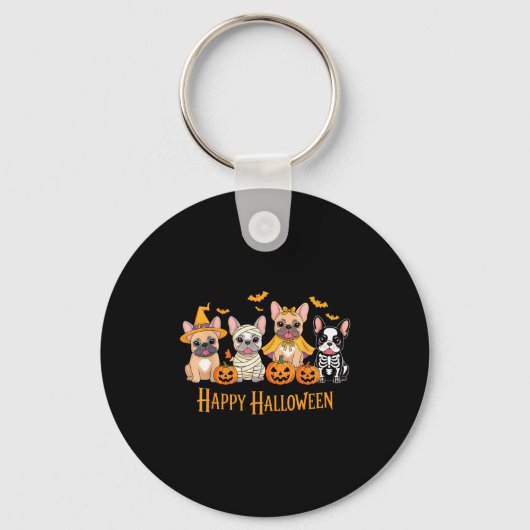 Halloween French Bulldog Dogs Pumpkin Funny  キーホルダー (正面)