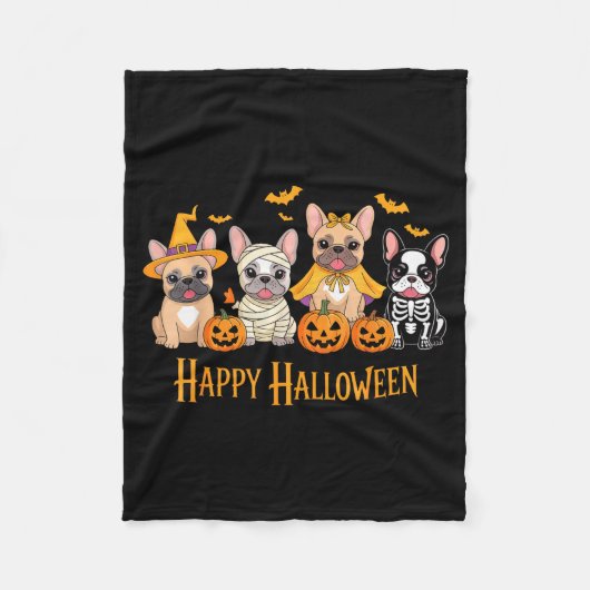 Halloween French Bulldog Dogs Pumpkin Funny  フリースブランケット (正面)