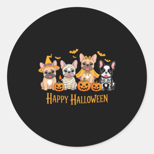 Halloween French Bulldog Dogs Pumpkin Funny  ラウンドシール (正面)