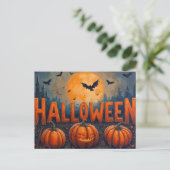 Halloween Full Moon Pumpkins and Bats シーズンポストカード (スタンド正面)