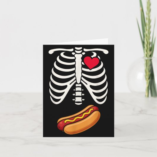 Halloween Funny Skeleton Ribcage Hotdog Food Lover カード (正面)