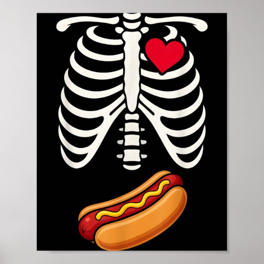 Halloween Funny Skeleton Ribcage Hotdog Food Lover ポスター (正面)