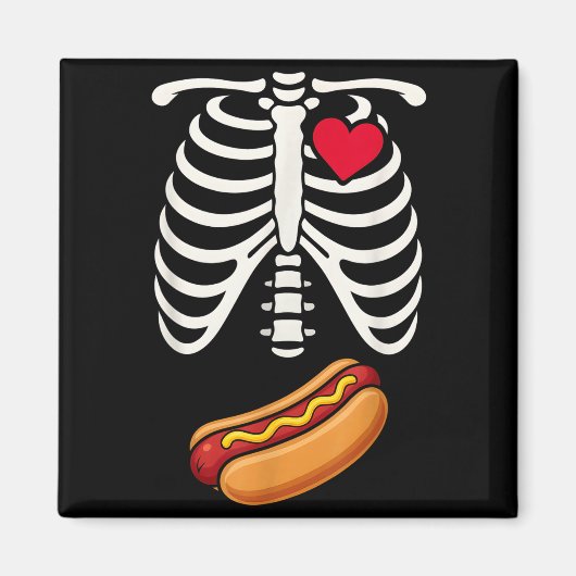 Halloween Funny Skeleton Ribcage Hotdog Food Lover マグネット (正面)