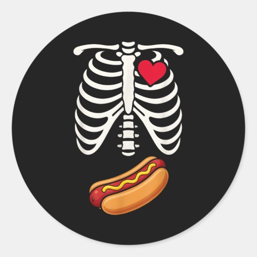 Halloween Funny Skeleton Ribcage Hotdog Food Lover ラウンドシール (正面)