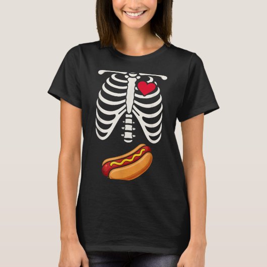 Halloween Funny Skeleton Ribcage Hotdog Food Lover Tシャツ (正面)