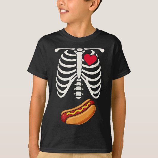 Halloween Funny Skeleton Ribcage Hotdog Food Lover Tシャツ (正面)