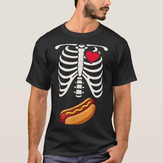Halloween Funny Skeleton Ribcage Hotdog Food Lover Tシャツ (正面)