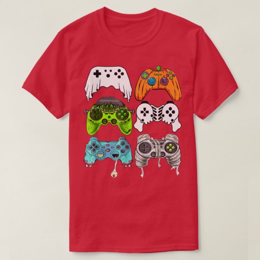 Halloween Funny Skeleton Zombie Gaming Controllers Tシャツ (デザイン正面)
