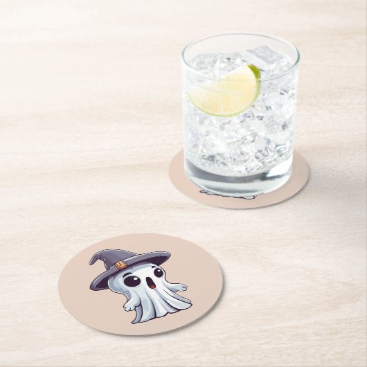 Halloween: Geist mit Hut -  ラウンドペーパーコースター (インサイチュ)