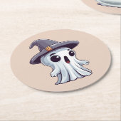 Halloween: Geist mit Hut -  ラウンドペーパーコースター (アングル)