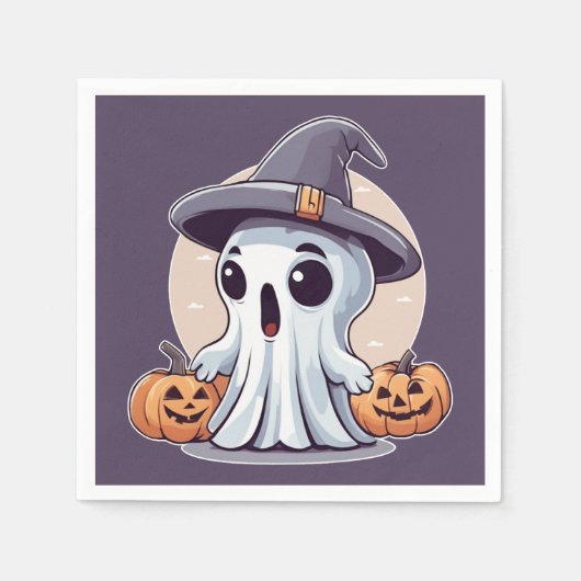 Halloween: Geist mit Kürbissen -  スタンダードカクテルナプキン (正面)